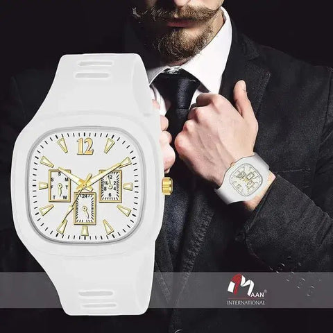 White Square Analog Watch With Golden Accents - FADI CARTMy Store